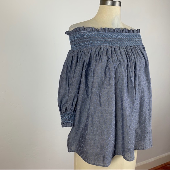 LOFT Off Shoulder Chambray Top - Picture 2 of 7